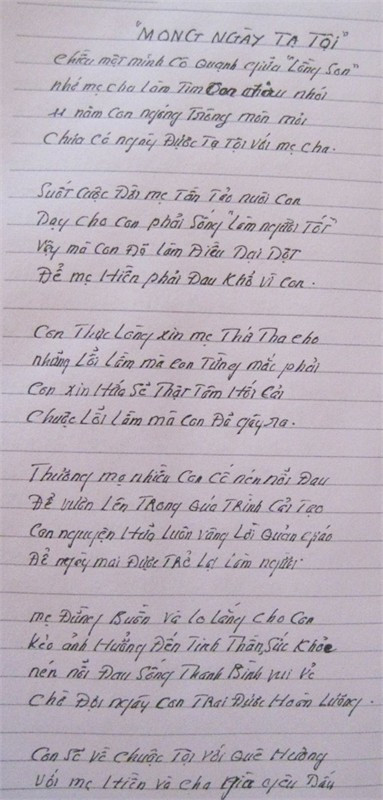 Một bài thơ của Thế được viết trong trại giam