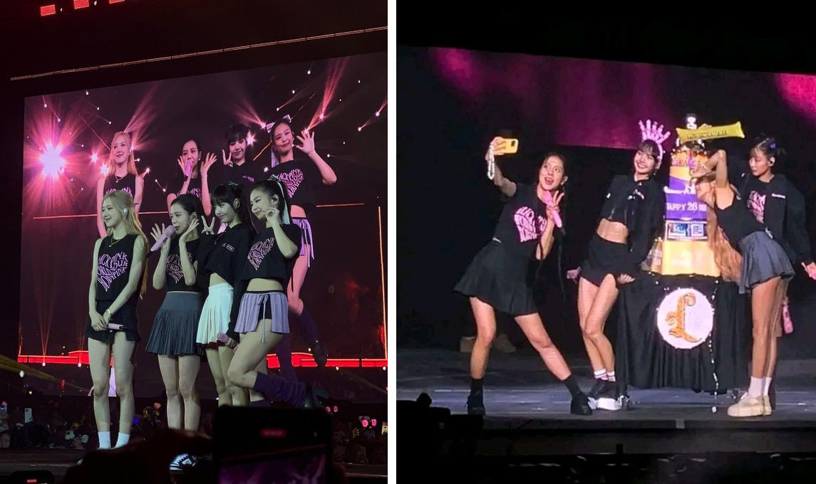 Mỗi thành viên BlackPink có một màu sắc đại diện: đỏ cho Jisoo, xanh dương cho Jennie, trắng cho Rosé và vàng cho Lisa. Và vì sinh nhật của Lisa, màu vàng đã được chiếu sáng toàn bộ sân khấu lẫn khán đài. Lisa không kìm được xúc động trước tình cảm của mọi người. Cô gửi lời biết ơn đến các thành viên trong nhóm và fan. Ảnh: IG.