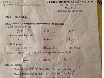 Trả lời câu hỏi 60<?<80, học sinh chọn A: 61 nhưng cô giáo chỉ cho điểm ở đáp án B: 70. 