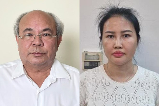 Các bị can từ trái sang: Hoa Công Hậu, Hoàng Thị Thúy Nga Các bị can từ trái sang: Hoa Công Hậu, Hoàng Thị Thúy Nga