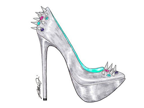 Mẫu giày cá tính của Ruthie Davis được đính đinh nhọn và pha lê Swarovski ở gót chân và phần trên ngón chân