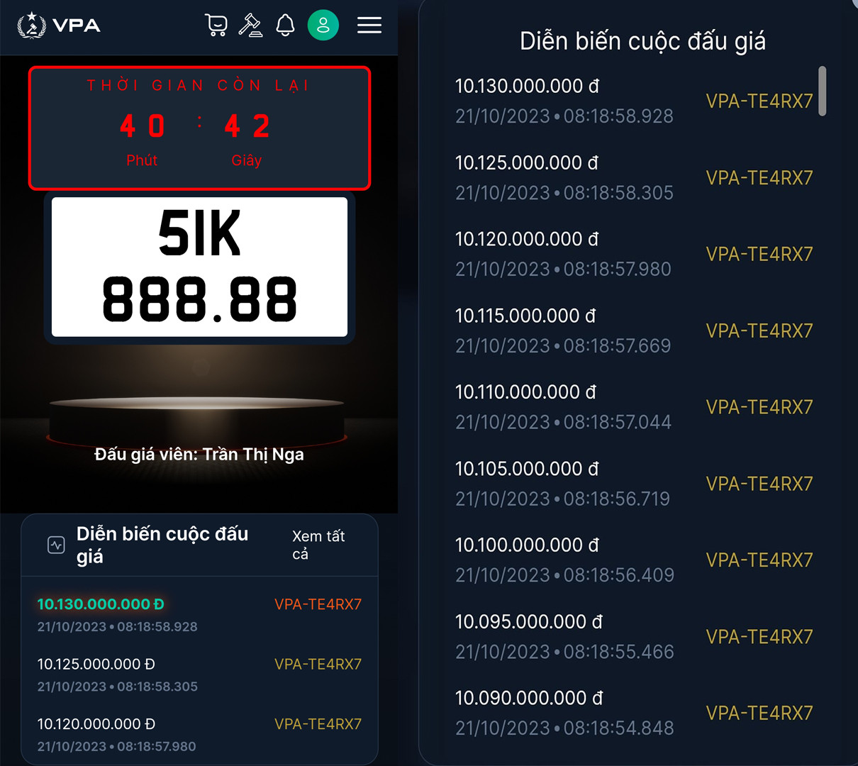 Diễn biến cuộc đấu giá.