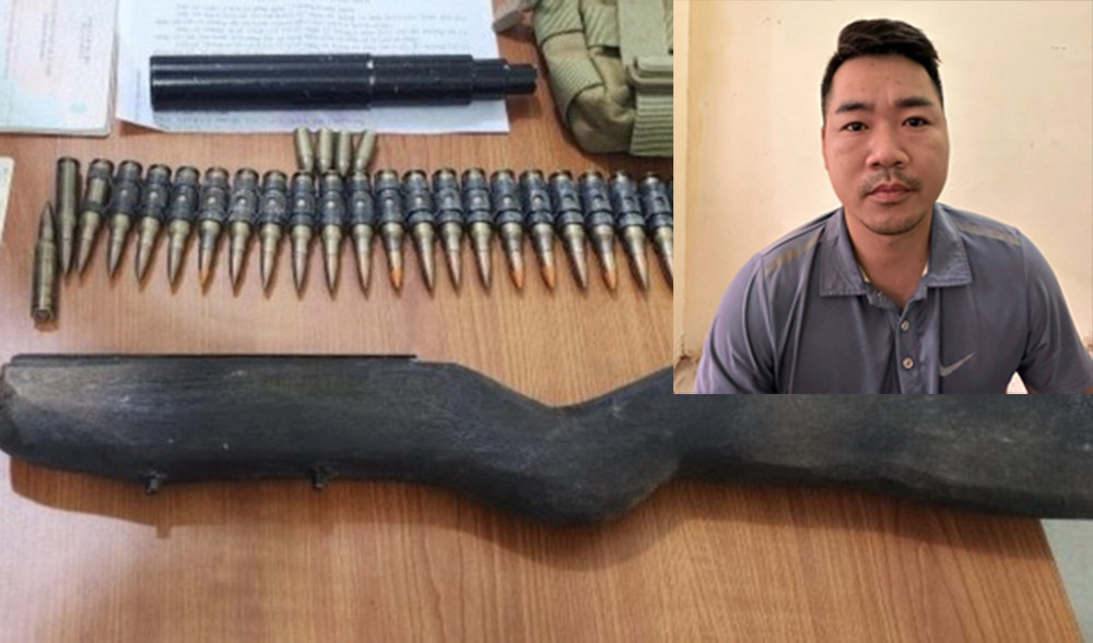 Đối tượng Thiện cùng tang vật thu giữ. Ảnh Công an cung cấp Đối tượng Thiện cùng tang vật thu giữ. Ảnh Công an cung cấp