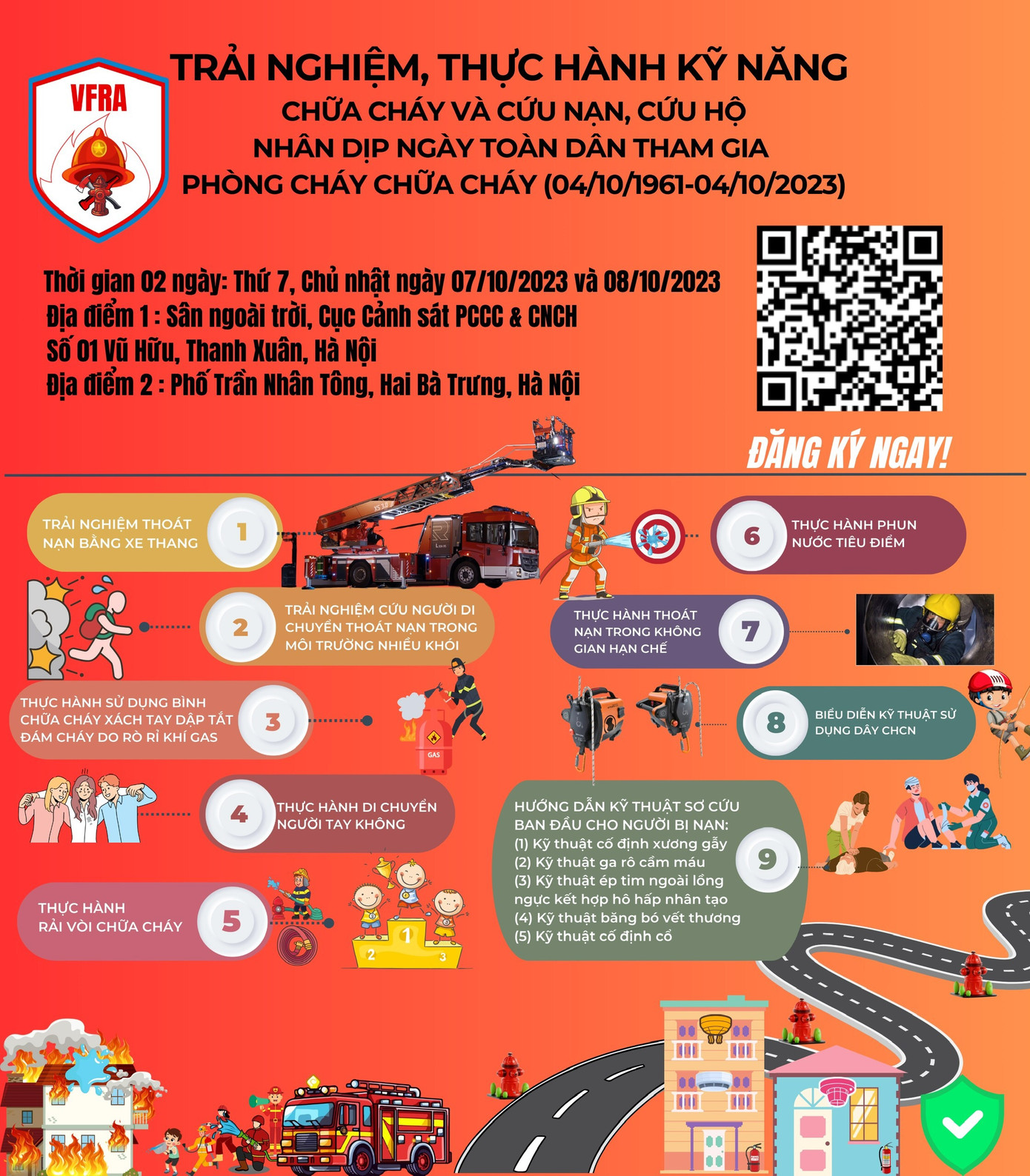 Chương trình trải nghiệm, thực hành kỹ năng chữa cháy và cứu nạn, cứu hộ.