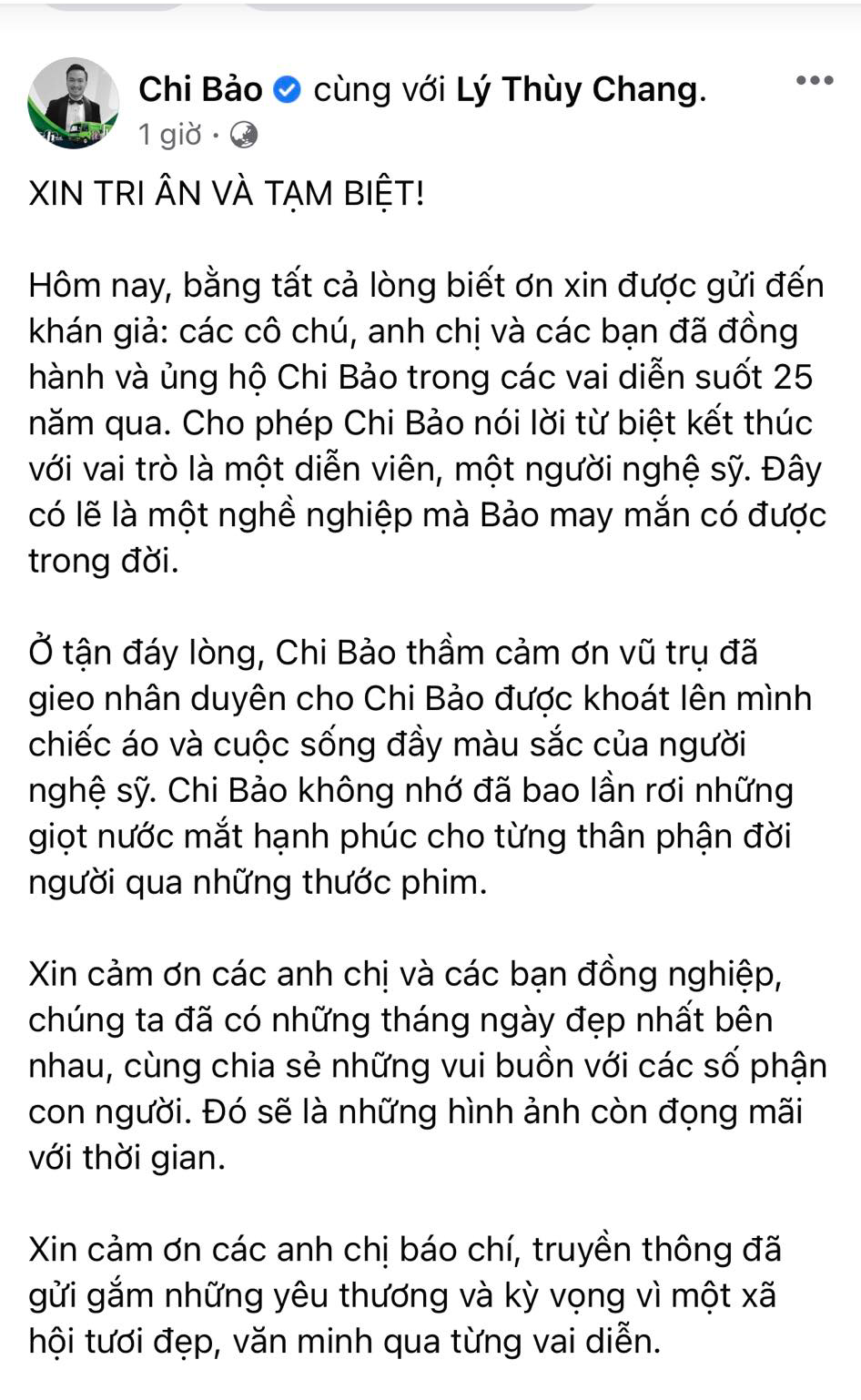 Chia sẻ của nam diễn viên Chi Bảo