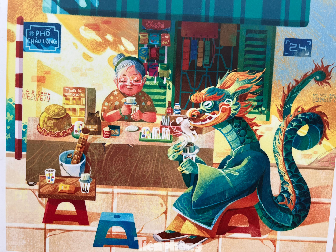 Tranh Cà phê sáng (trái) và Long ngâm.