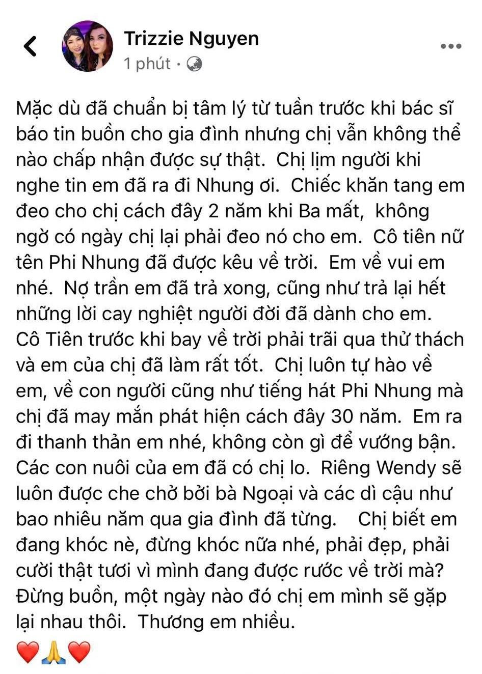 Chia sẻ của vợ cũ ca sĩ Bằng Kiều sau khi Phi Nhung qua đời. Chia sẻ của vợ cũ ca sĩ Bằng Kiều sau khi Phi Nhung qua đời.