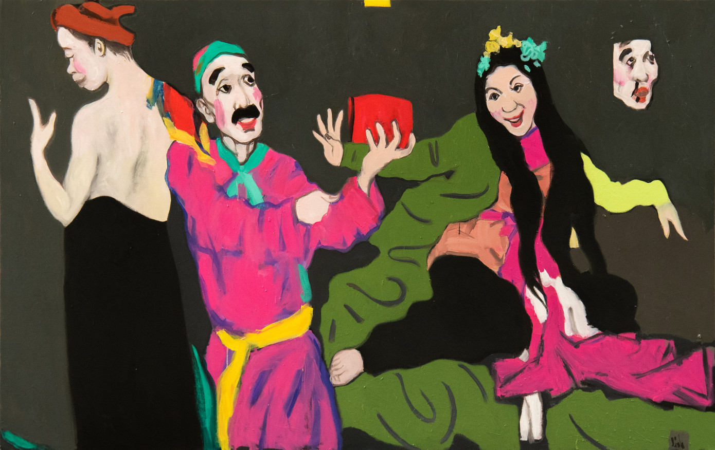 Tranh chèo của Nguyễn Linh có lối biểu hiện khoáng đạt đậm chất riêng. Tranh chèo của Nguyễn Linh có lối biểu hiện khoáng đạt đậm chất riêng.