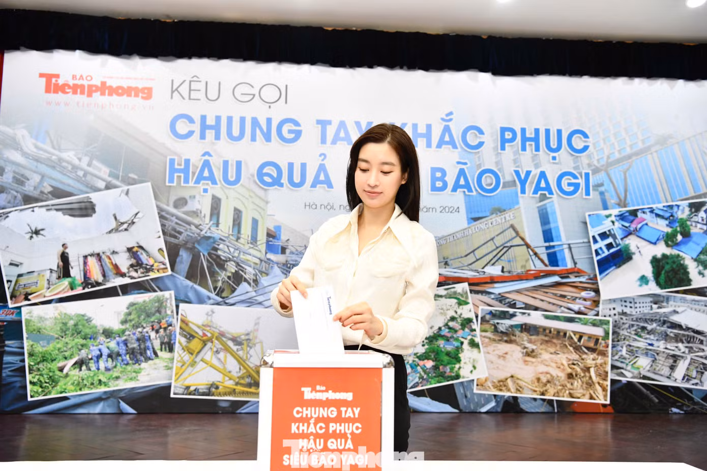 Hoa hậu Đỗ Mỹ Linh ủng hộ 20 triệu đồng. Ảnh: Trọng Tài.