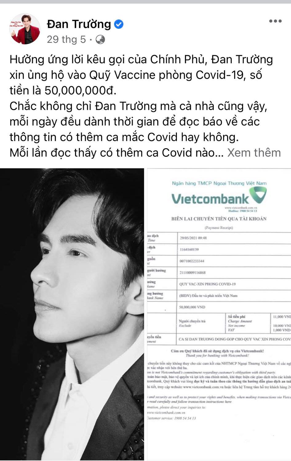 Ca sĩ Đan Trường chia sẻ đã ủng hộ số tiền 50 triệu đồng Ca sĩ Đan Trường chia sẻ đã ủng hộ số tiền 50 triệu đồng