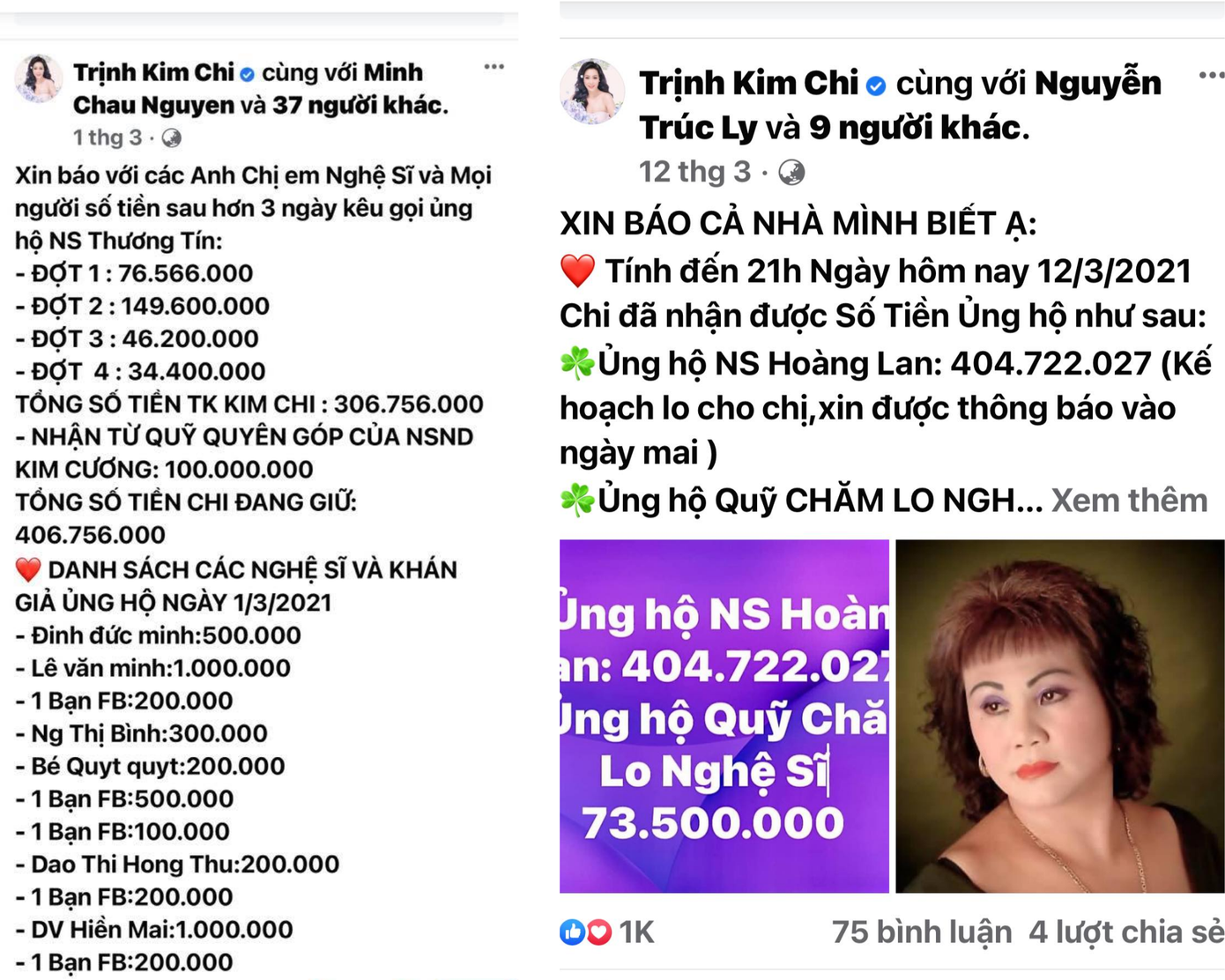 Nữ diễn viên công khai số tiền ủng hộ trên trang cá nhân