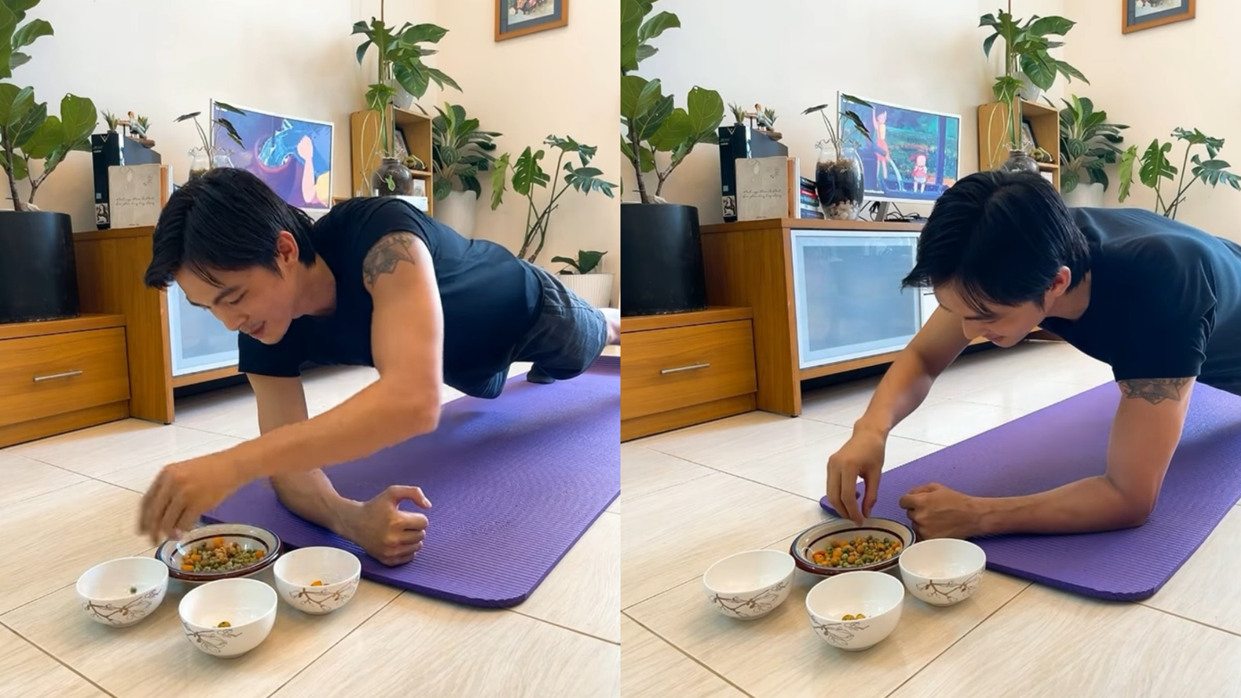 Những ngày qua, thử thách Run From Home được nhiều sao Việt hưởng ứng nhằm lan tỏa niềm vui, sự tích cực và nhắn nhủ mọi người giữ sức khỏe, chăm chỉ tập thể dục tại nhà trong mùa dịch. Thực hiến chiến dịch này, Lãnh Thanh chọn thử thách: vừa plank vừa… nhặt đậu. Anh chàng nhận được rất nhiều lời khen về sức bền dẻo dai khi plank được hơn 2 phút.