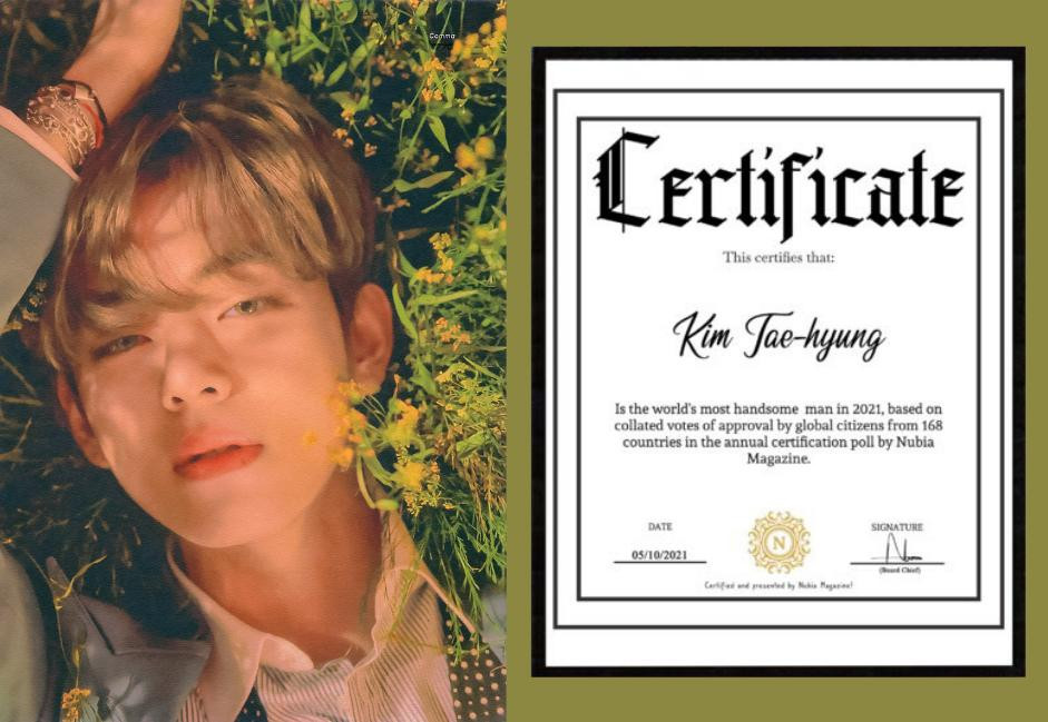 Chứng nhận &quot;Người đàn ông đẹp trai nhất thế giới&quot; được trao cho V.