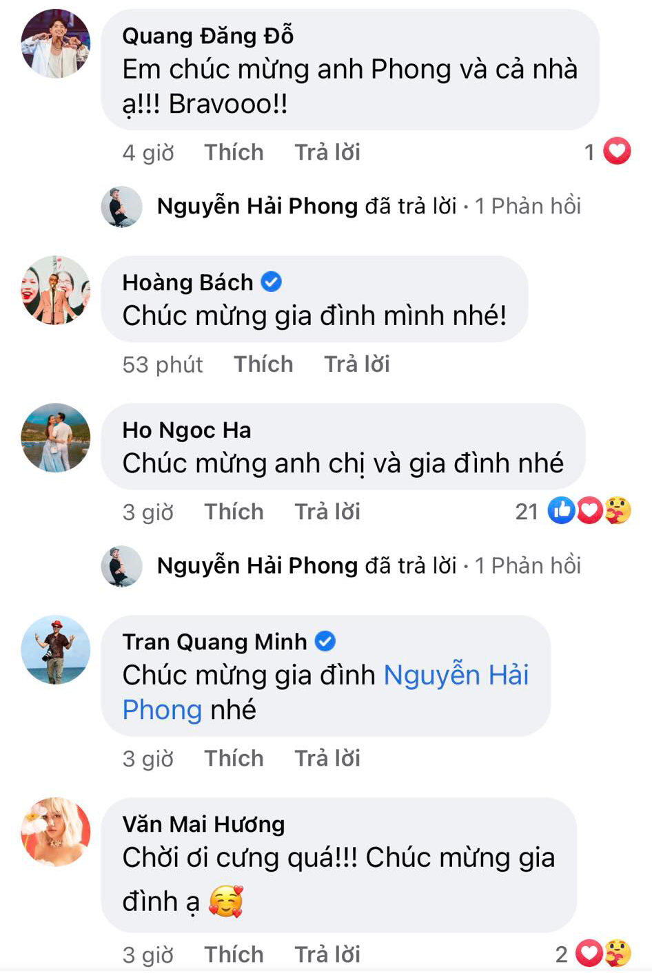 Những bình luận chúc mừng của nhiều sao Việt Những bình luận chúc mừng của nhiều sao Việt