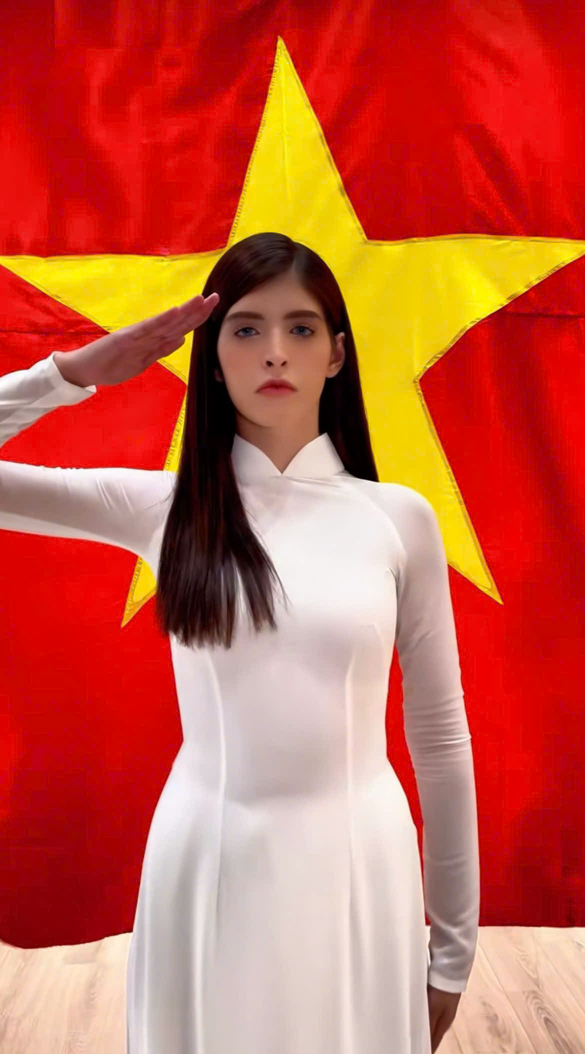 TikToker thực hiện video mặc trang phục truyền thống, nghiêm trang chào cờ. TikToker thực hiện video mặc trang phục truyền thống, nghiêm trang chào cờ.