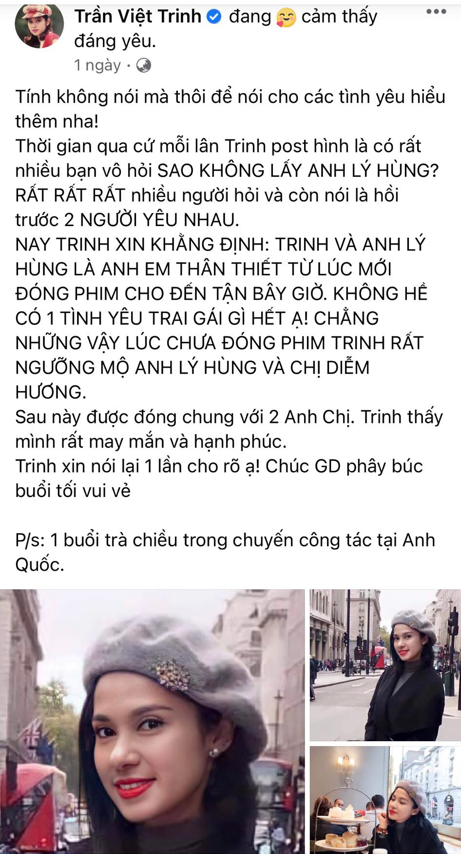 Nữ diễn viên sinh năm 1972 lên tiếng trên trang cá nhân