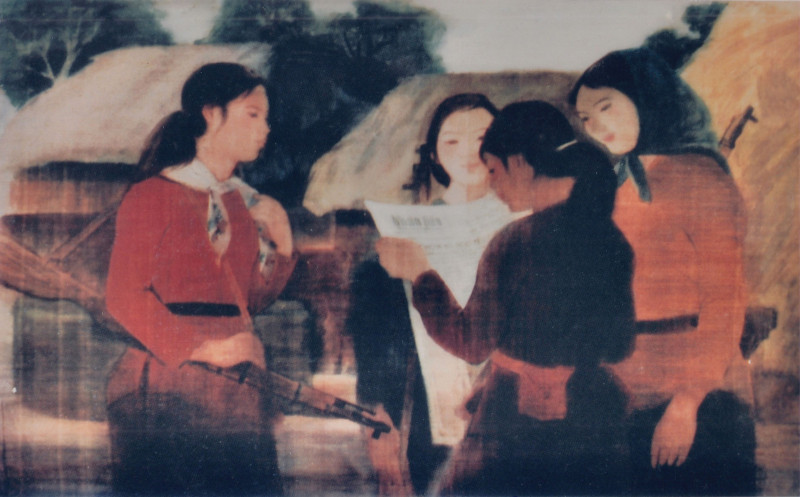 Tác phẩm Đọc tin chiến thắng của hoạ sĩ Nguyễn Văn Chung.