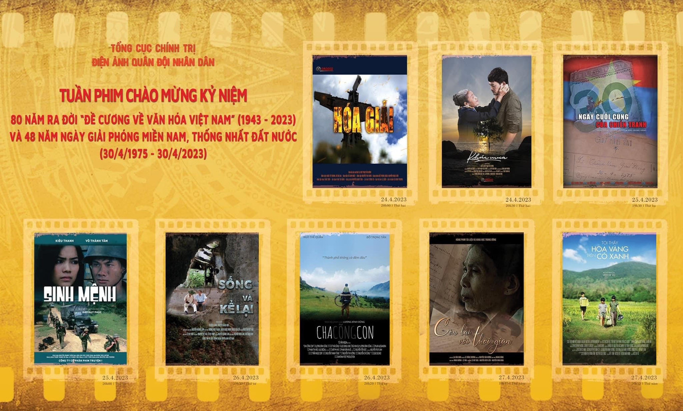Tuần phim kỷ niệm 80 năm ra đời Đề cương về Văn hóa Việt Nam và 48 năm ngày Giải phóng miền Nam, thống nhất đất nước bắt đầu từ ngày 24/4. Tuần phim kỷ niệm 80 năm ra đời Đề cương về Văn hóa Việt Nam và 48 năm ngày Giải phóng miền Nam, thống nhất đất nước bắt đầu từ ngày 24/4.