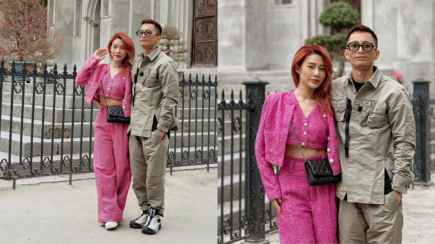 Rhymastic và bà xã Thanh Huyền về Hà Nội ăn Tết. Rapper 31 tuổi tiết lộ đã rất lâu rồi cặp đôi mới đứng chung khung hình.