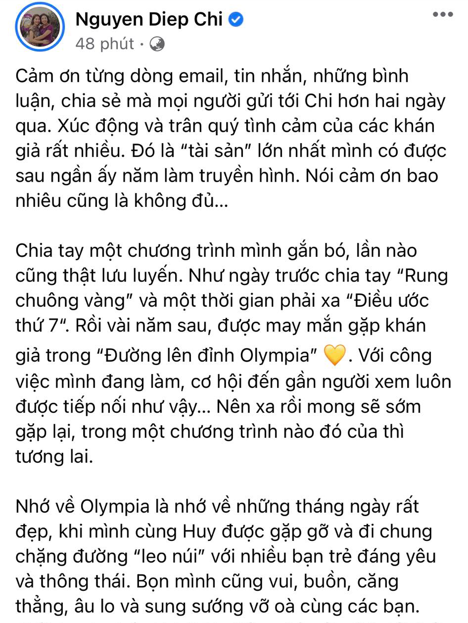Nữ MC 8x gửi lời chia tay xúc động với chương trình mà mình gắn bó suốt nhiều năm. Nữ MC 8x gửi lời chia tay xúc động với chương trình mà mình gắn bó suốt nhiều năm.