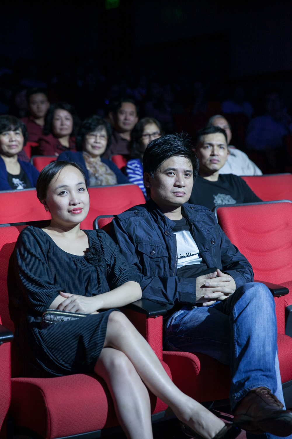 Vợ chồng Tấn Minh - Thu Huyền đến cổ vũ cho người em Vũ Thắng Lợi trong đêm nhạc giới thiệu CD đầu tay. Ảnh: Mỹ Thanh.