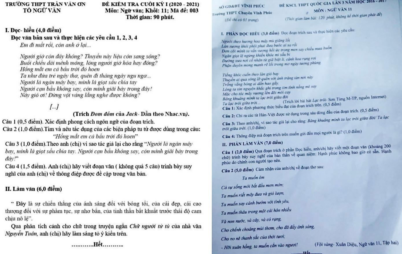 Bài hát Đom đóm và Lạc trôi từng xuất hiện trên đề thi. Bài hát Đom đóm và Lạc trôi từng xuất hiện trên đề thi.