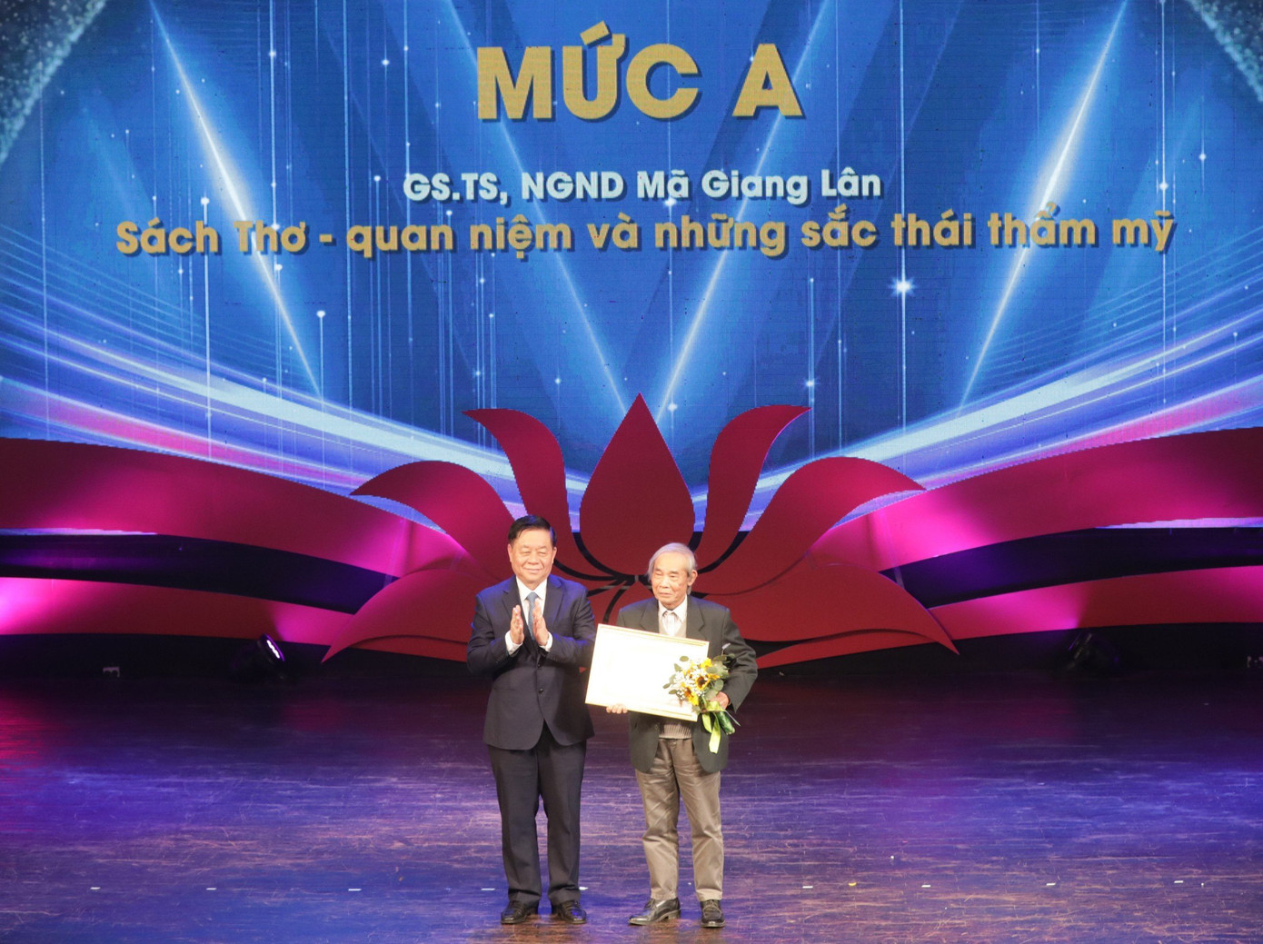 Trưởng Ban Tuyên giáo T.Ư Nguyễn Trọng Nghĩa trao tặng thưởng mức A cho GS.TS. NGND Mã Giang Lân. Trưởng Ban Tuyên giáo T.Ư Nguyễn Trọng Nghĩa trao tặng thưởng mức A cho GS.TS. NGND Mã Giang Lân.