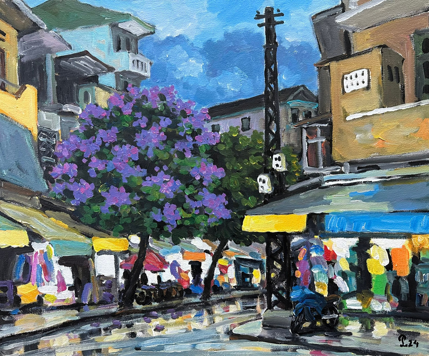 Tác phẩm Sau cơn mưa chiều thuộc về nhà sưu tập Nguyễn Thị Vân Hồng.