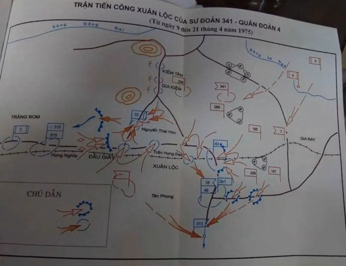 Bản đồ trận Xuân Lộc do cựu chiến binh Đàm Duy Thiên hoàn thiện.