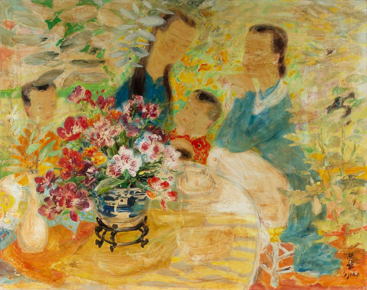 Tranh Thưởng trà trong vườn được sáng tác gần thời điểm với Chiếc bát xanh. Tranh Thưởng trà trong vườn được sáng tác gần thời điểm với Chiếc bát xanh.