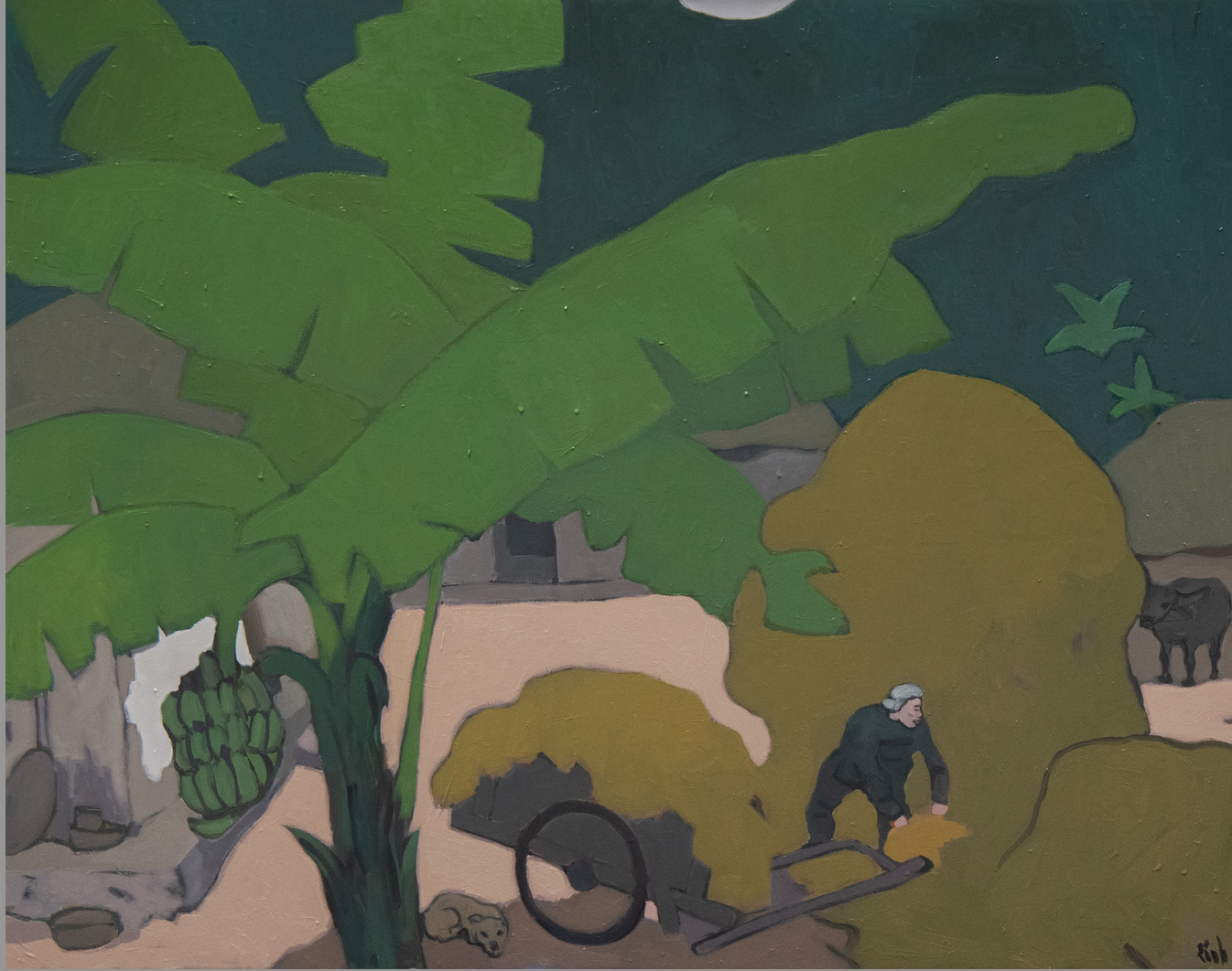 Tông màu trung tính như nâu, xanh ghi… làm nên nét đặc trưng đầy rung động trong tranh làng quê Bắc Bộ của Nguyễn Linh. Tông màu trung tính như nâu, xanh ghi… làm nên nét đặc trưng đầy rung động trong tranh làng quê Bắc Bộ của Nguyễn Linh.