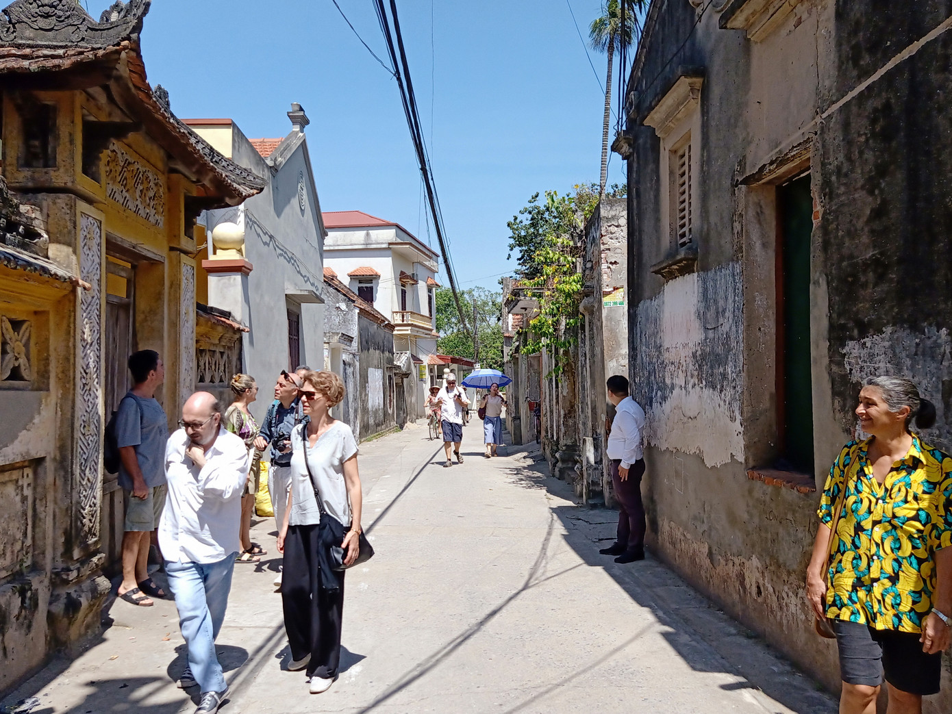 Những gia đình giàu có ở làng Cựu xây nhà rất công phu. Có những ngôi biệt thự, riêng phần cửa làm mất cả năm trời. Dân làng cho biết, làng Cựu thường xuyên đón các đoàn khách quốc tế, đoàn làm phim Việt Nam ghé thăm.