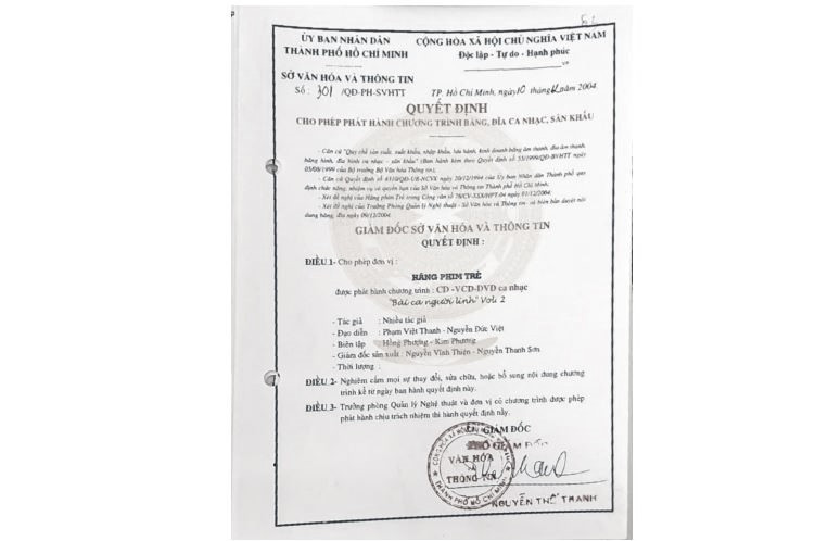 Hình ảnh bìa đĩa, giấy phép từ Hãng phim trẻ. Ảnh: BH Media. Hình ảnh bìa đĩa, giấy phép từ Hãng phim trẻ. Ảnh: BH Media.
