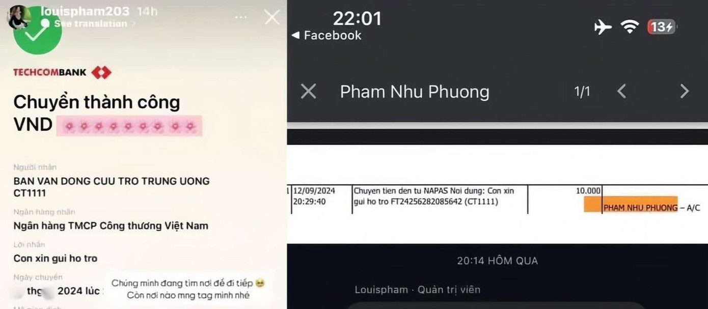 Một cá nhân bị phát hiện thông tin sao kê và hình ảnh khoe trên mạng không trùng khớp về số tiền.