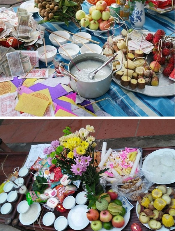 Mâm cúng chúng sinh thường có chè, cháo loãng.