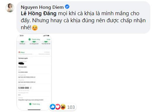 Hồng Diễm hưởng ứng với số tiền 5 triệu đồng Hồng Diễm hưởng ứng với số tiền 5 triệu đồng