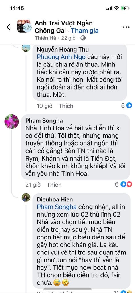 Trên trang của BTC, khán giả bình luận về quan điểm “chọn người chơi, không chọn người đấu” của Rhymasic. Và bình luận về việc các đội nên có chiêu trò như thế nào sẽ hiệu quả hơn. Trên trang của BTC, khán giả bình luận về quan điểm “chọn người chơi, không chọn người đấu” của Rhymasic. Và bình luận về việc các đội nên có chiêu trò như thế nào sẽ hiệu quả hơn.