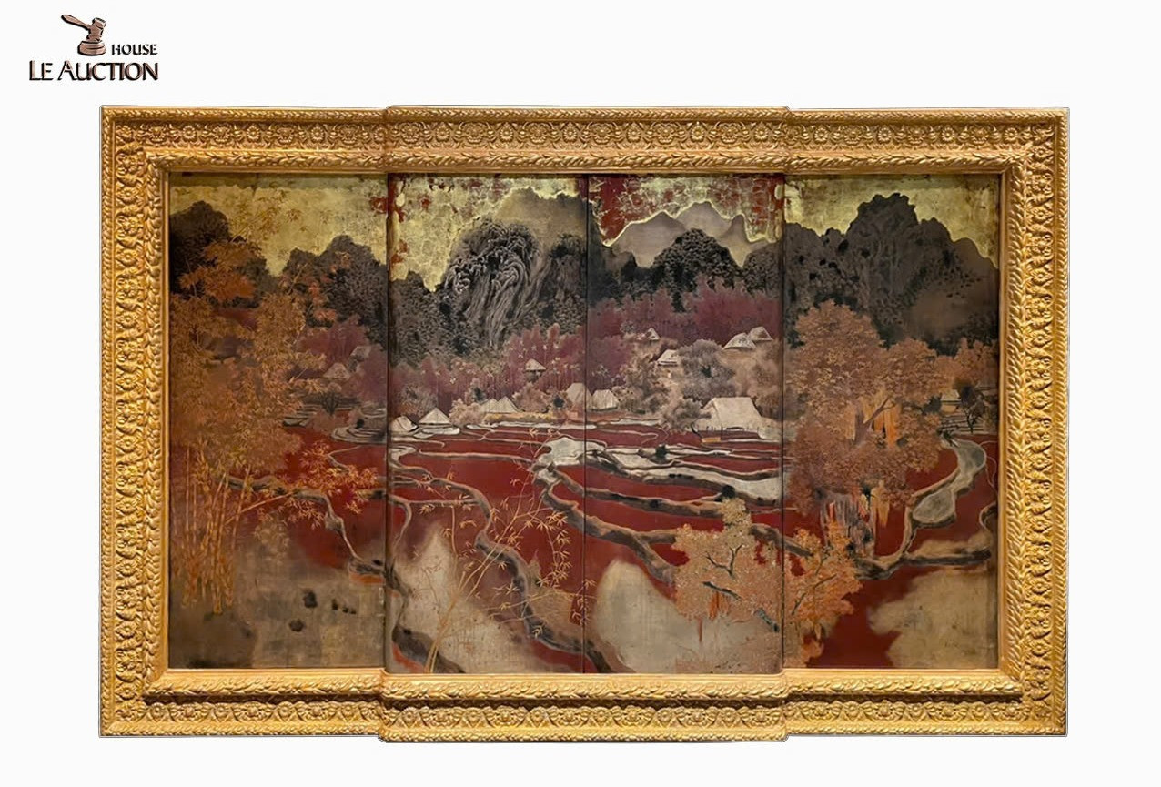 Phong cảnh của Lê Quốc Lộc, tủ gỗ sơn mài, 131.5 x 94.5 x 51.8 cm. Ảnh: Le Auction House