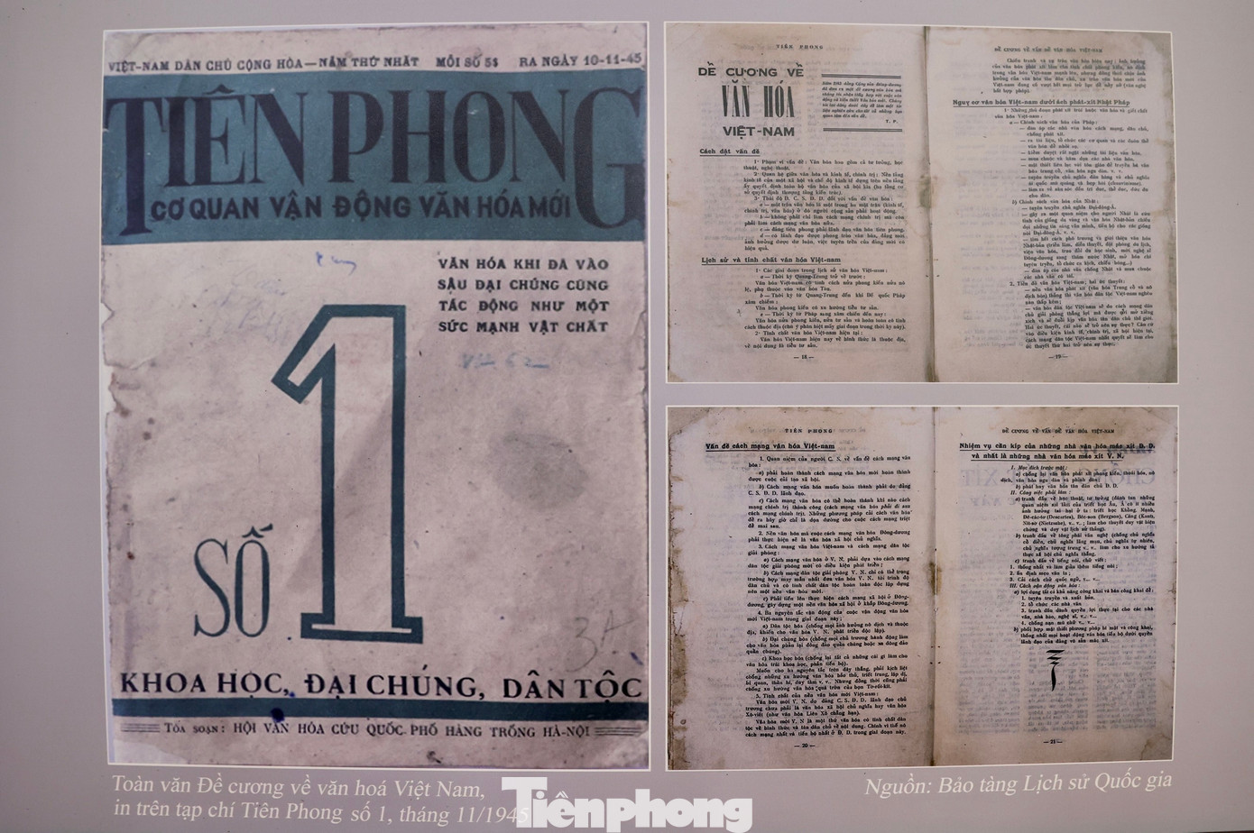 Toàn văn Đề cương về văn hóa Việt Nam in trên tạp chí Tiên Phong số 1 (11/1945), được lưu giữ tại Bảo tàng Lịch sử Quốc gia.