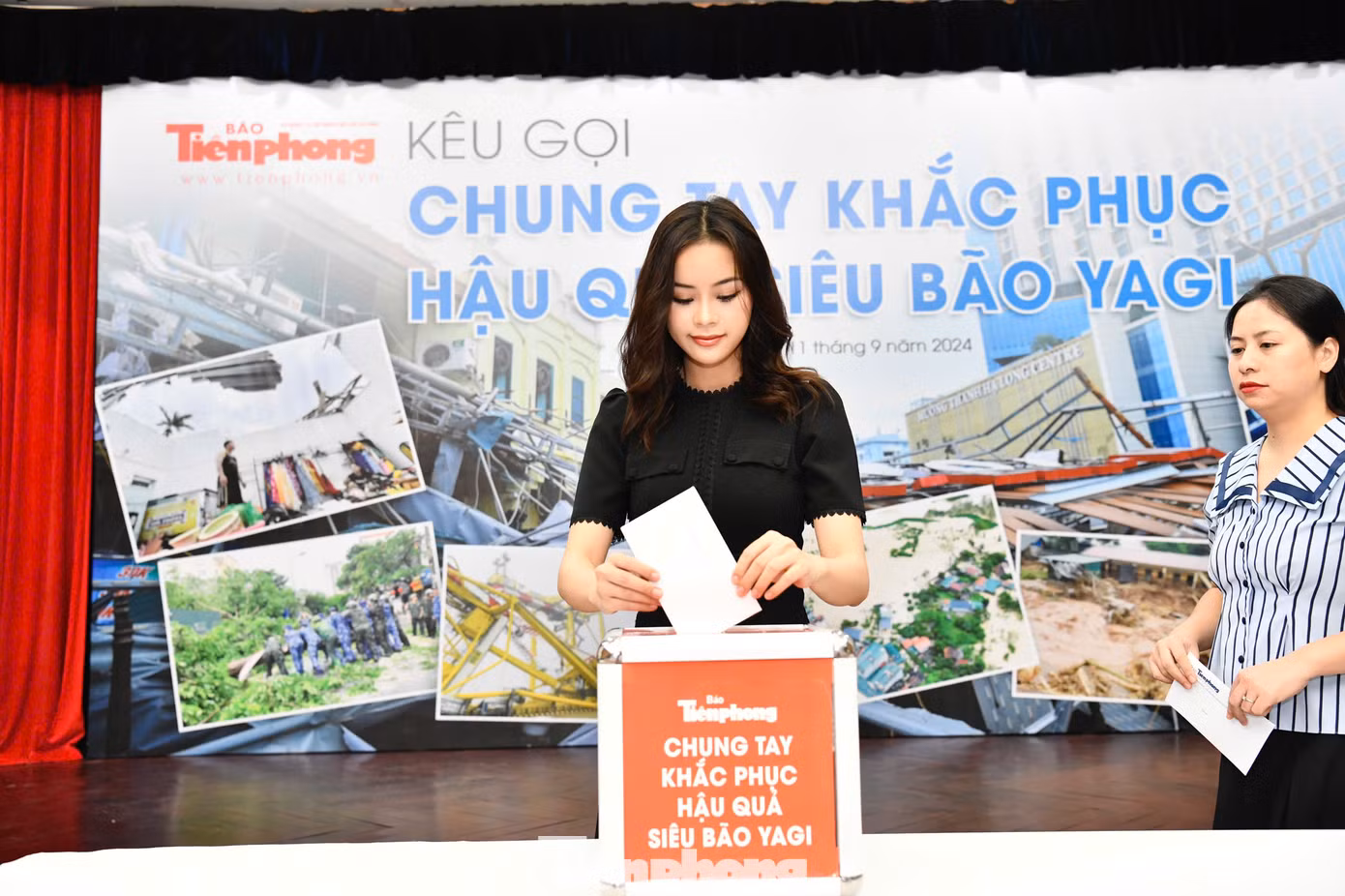 Á hậu Đào Hiền hưởng ứng lời kêu gọi của báo Tiền Phong. Ảnh: Trọng Tài.