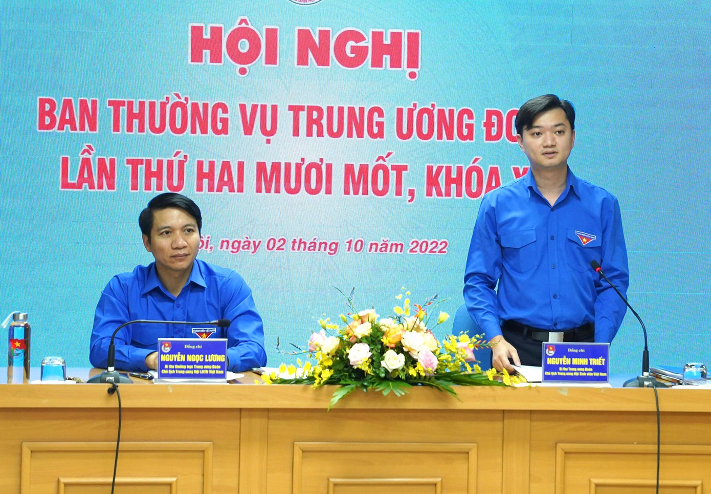 Hội nghị diễn ra dưới sự chủ trì của anh Nguyễn Ngọc Lương - Bí thư Thường trực T.Ư Đoàn, Chủ tịch T.Ư Hội LHTN Việt Nam; anh Nguyễn Minh Triết - Bí thư T.Ư Đoàn, Chủ tịch T.Ư Hội SVVN. (Ảnh: Ngọc Thắng)