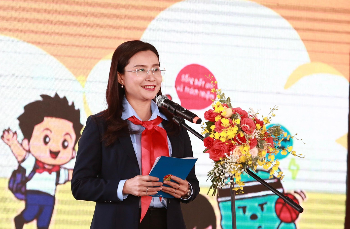Chị Nguyễn Phạm Duy Trang, Bí thư T.Ư Đoàn, Chủ tịch Hội đồng Đội T.Ư phát biểu tại lễ phát động. Ảnh: Bảo Anh