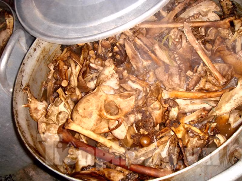 Con hổ bị xẻ làm đôi trong chiếc thùng đông lạnh cỡ lớn Chiếc đầu và một nửa khác của con hổ thứ hai vứt trong góc nhà bẩn thỉu 2 miếng thịt hổ lớn vứt trong nhà vệ sinh, một miếng nằm ngay trên bệ xí Hai nồi cao khỉ được nấu công khai ở sân khu tập thể Đĩa đựng óc và cặp mắt hổ Nồi cao khỉ đang được nấu Bộ da hổ còn nguyên đựng trong thùng đông lạnh thứ hai Lực lượng công an thẩm vấn những đối tượng liên quan 4 chiếc ngà voi bị thu giữ Bộ da hổ nhồi cùng 2 đầu hươu còn nguyên sừng Con hổ bị xẻ làm đôi trong chiếc thùng đông lạnh cỡ lớn Chiếc đầu và một nửa khác của con hổ thứ hai vứt trong góc nhà bẩn thỉu 2 miếng thịt hổ lớn vứt trong nhà vệ sinh, một miếng nằm ngay trên bệ xí Hai nồi cao khỉ được nấu công khai ở sân khu tập thể Đĩa đựng óc và cặp mắt hổ Nồi cao khỉ đang được nấu Bộ da hổ còn nguyên đựng trong thùng đông lạnh thứ hai Lực lượng công an thẩm vấn những đối tượng liên quan 4 chiếc ngà voi bị thu giữ Bộ da hổ nhồi cùng 2 đầu hươu còn nguyên sừng