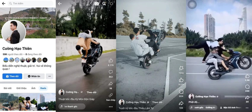 Hành động điều khiển xe máy với các tư thế rất nguy hiểm. Ảnh: Cắt từ video