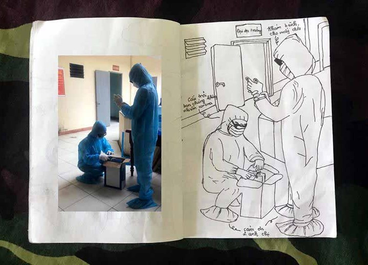 Xúc động tranh vẽ 14 ngày cách ly trong doanh trại của cô gái 18 tuổi ảnh 16