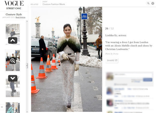 Lý Nhã Kỳ được tạp chí Vogue 'để mắt' khi tham dự Tuần lễ thời trang cao cấp Paris hồi năm ngoái. Lý Nhã Kỳ được tạp chí Vogue 'để mắt' khi tham dự Tuần lễ thời trang cao cấp Paris hồi năm ngoái