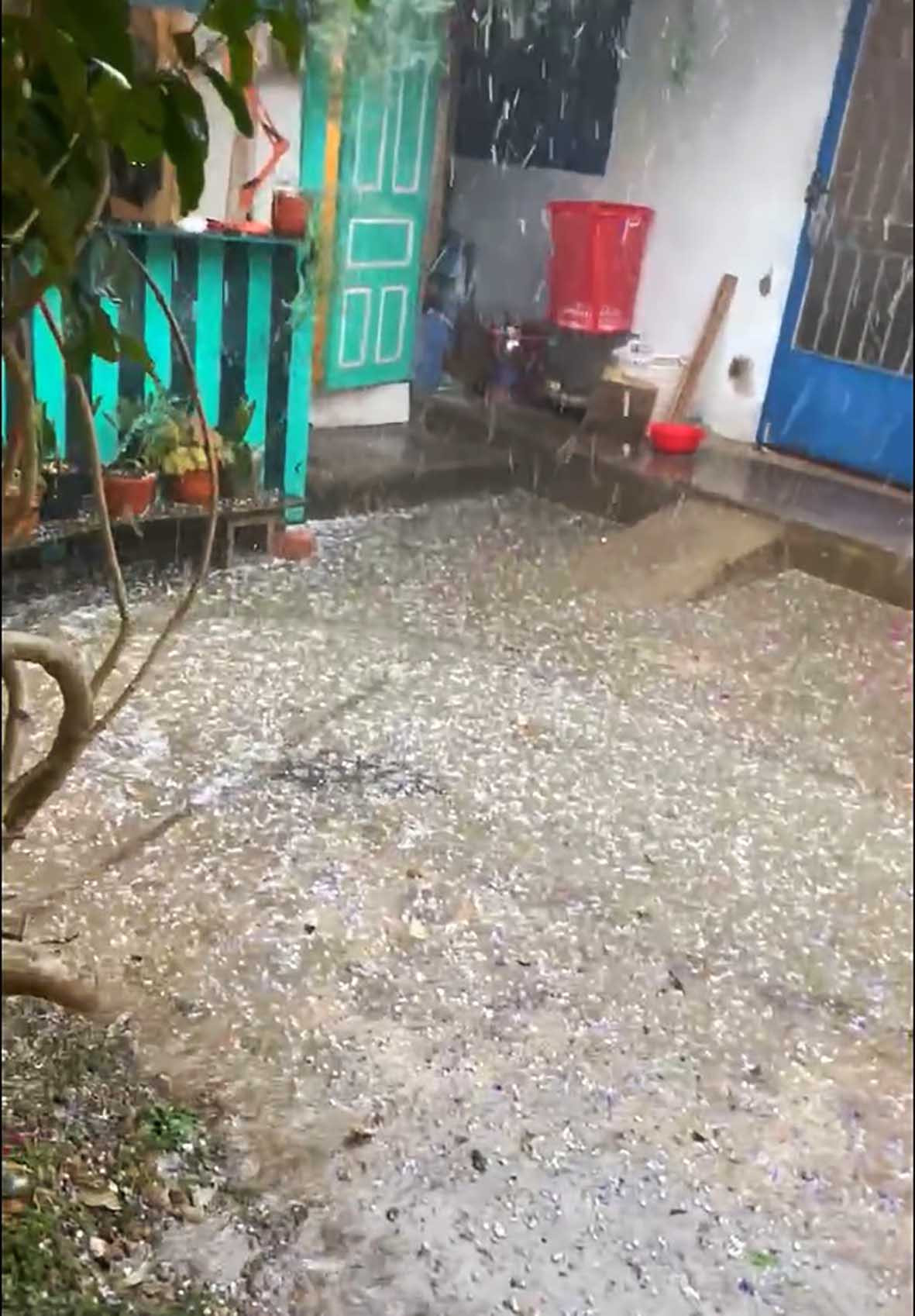 Đá rơi đầy sân một homestay ở Đà Lạt trong cơn mưa chiều 31/3 Đá rơi đầy sân một homestay ở Đà Lạt trong cơn mưa chiều 31/3