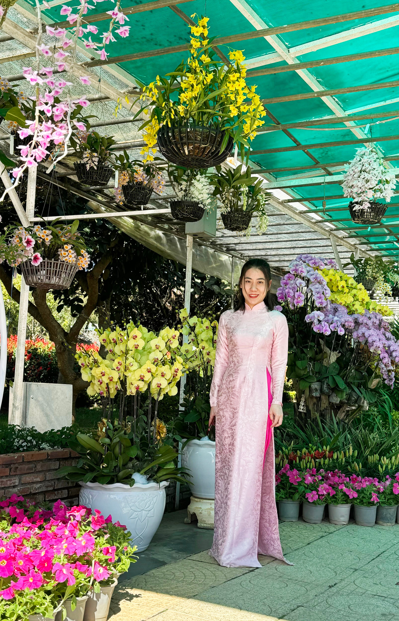 Thanh nữ trong tà áo dài nền nã check in bên hoa. Thanh nữ trong tà áo dài nền nã check in bên hoa.