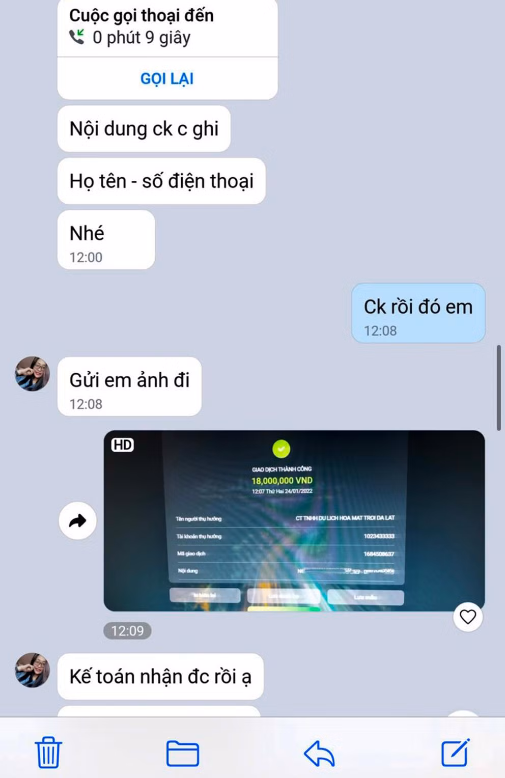 Bà D. chuyển 18 triệu tiền cọc cho Công ty TNHH Du lịch Hoa mặt trời Đà Lạt