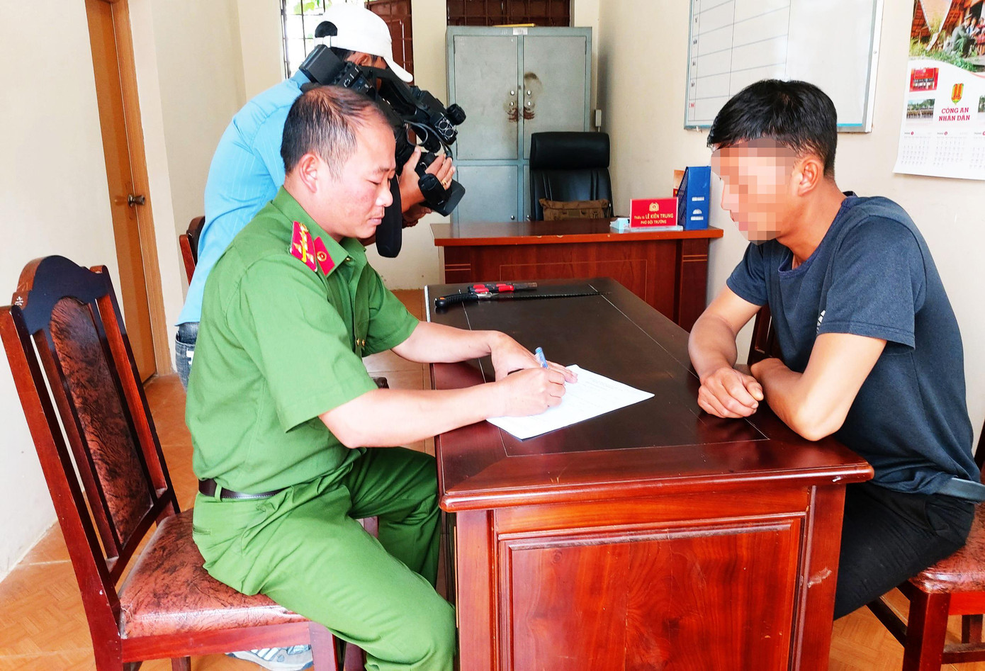 Đối tượng V.V.M tại cơ quan điều tra Đối tượng V.V.M tại cơ quan điều tra